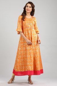orange-round-neck-a-line-dress