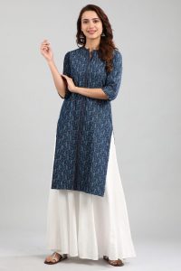 Blue Mandarin Neck Printed Kurta-2