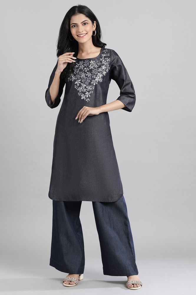 Teal Blue Long Kurti with Embroidery Work and Palazzo Pants